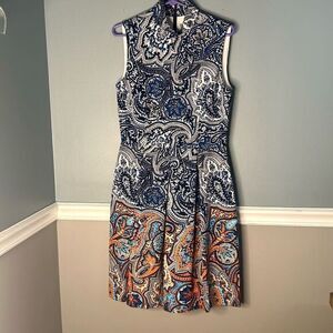 Antonio Melani Womens Blue Paisley‎ dress Sleeveless Pleated Hudson Dress